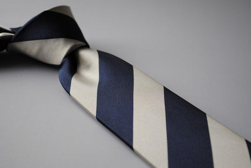 navy and silver barber stripe tie